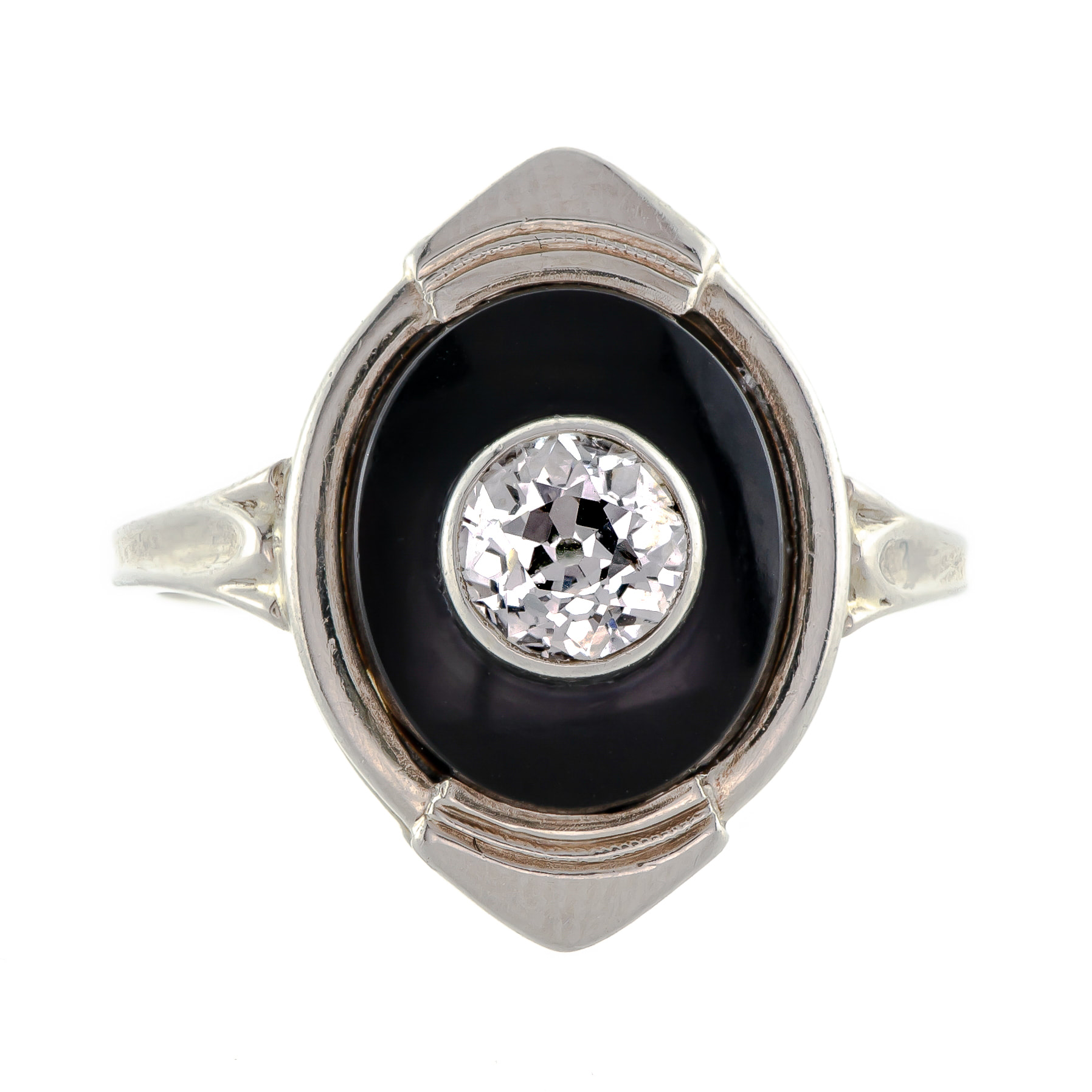 MEN'S WHITE GOLD FASHION RING WITH BLACK ONYX AND DIAMONDS, .025 CT TW -  Howard's Jewelry Center