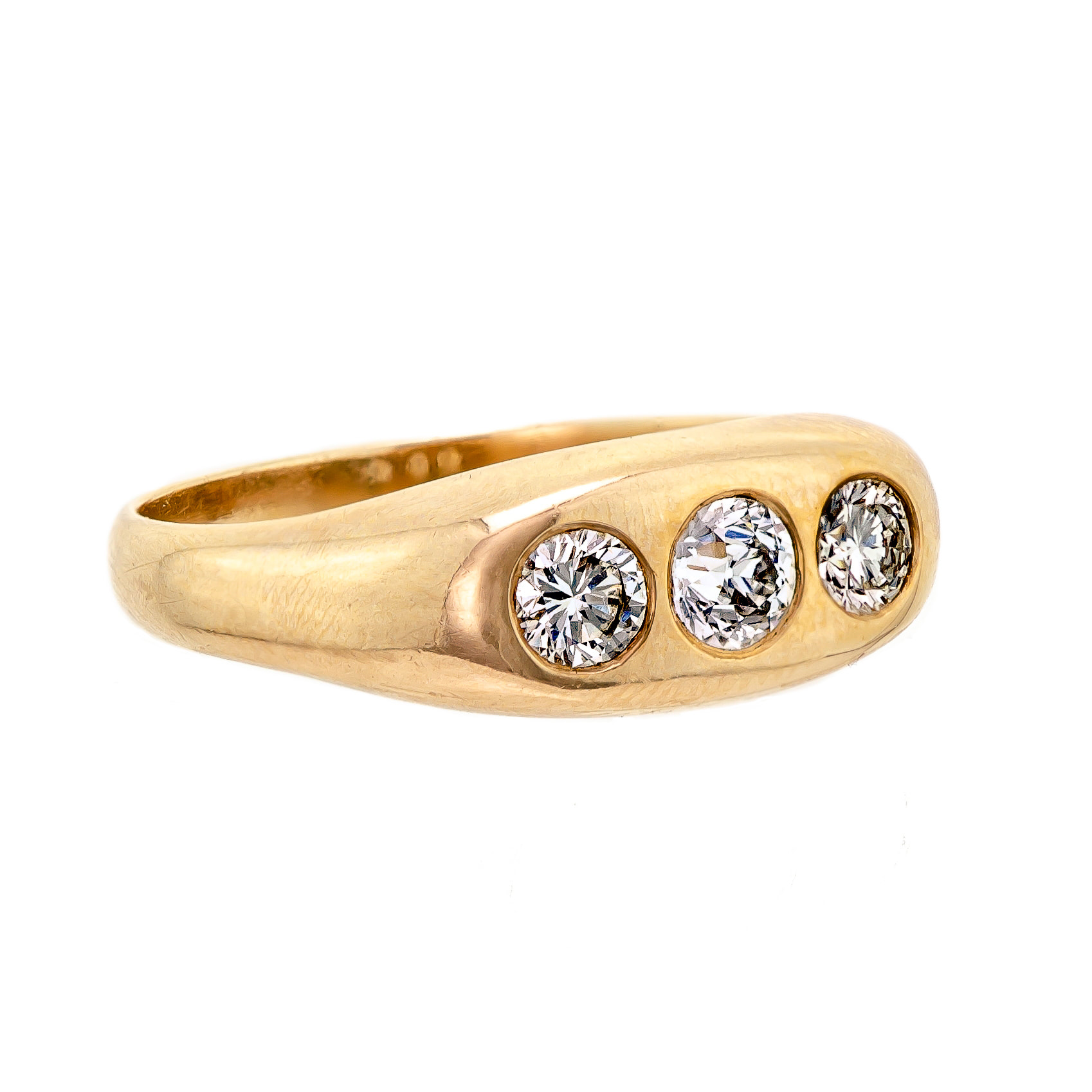Men's Three Stone Diamond and 14 Karat Yellow Gold Ring